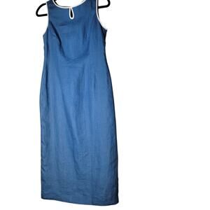 Talbots Linen Dress 4P Blue Sleeveless Midi Coastal Y2K Inspired 100 Irish Linen